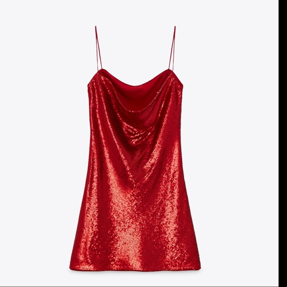 Zara Red Sequin Sleeveless Mini Dress Size XL - Picture 10 of 14